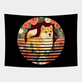 Shiba Inu Dog, Rose Ornament, Floral Style Tapestry