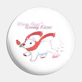 Cute Polar Bear with Rose and Scarf CARD Pin