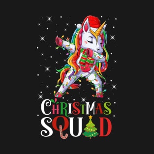 Christmas Squad Rainbow Dabbing Unicorn Funny Xmas Lights T-Shirt