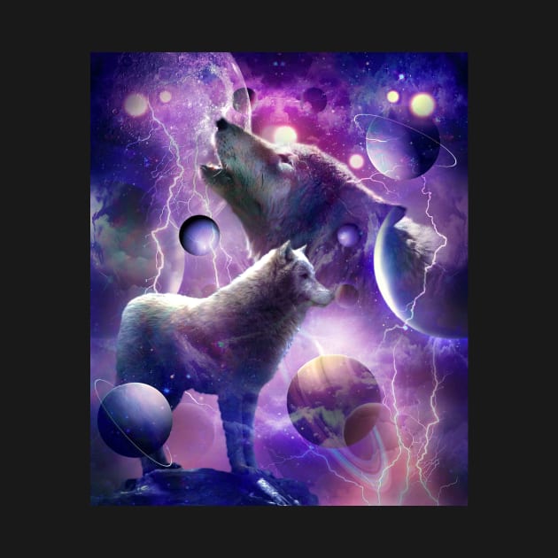 Cosmic Wolf Howling At Moon In Space by Random Galaxy