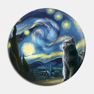 Chartreux Starry Night Inspired - Artistic Cat Pin