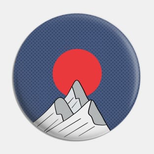 Frozen mountain with red sun Pin