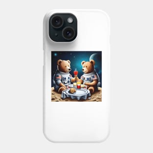 Two Teddy's in space suits having a romantic dinner on the Moon Phone Case