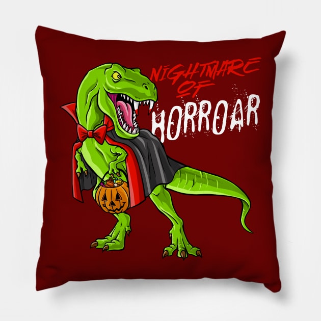 Vampire Lugosi Halloween T Rex Dinosaur Dracula Pillow by Juandamurai