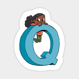 girl hanging on the capital letter Q Magnet