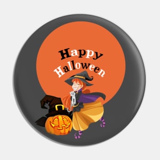 Happy Halloween Witch and Pumpkin Pin