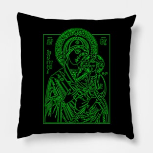 Icon of Virgin Mary and Jesus (green) Pillow