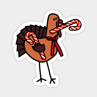 Thanksgiving Turkey Holding Christmas Candy Cane Magnet