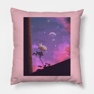 Rose And Moon Landscape Pillow