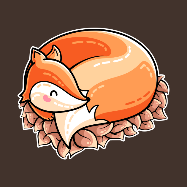 Kawaii Cute Fox Curled in Leaves by freeves