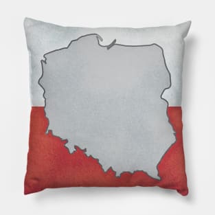 Poland map in polish flag colors distressed style Pillow