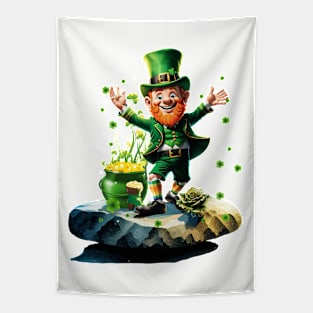 Funny happy  leprechaun with rainbow Tapestry