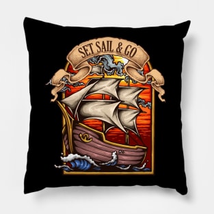 Vintage Boat Sailing Ocean Pillow