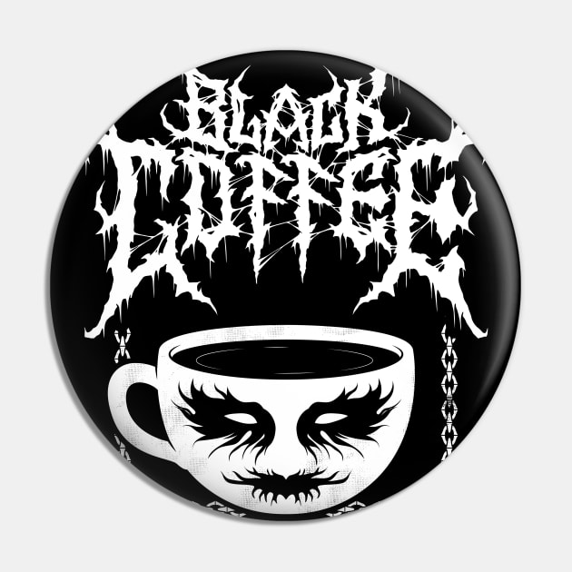 Black Metal Coffee - Funny Cartoon Corpse Paint - Vintage Distressed Pin by Nemons