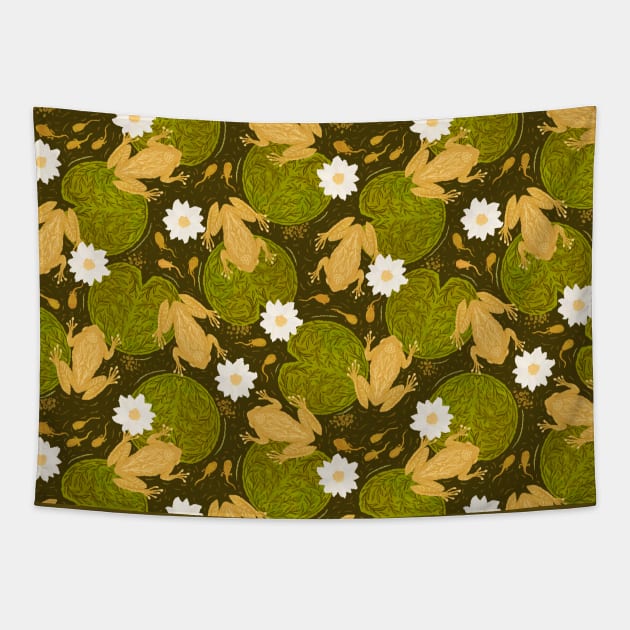 Frogs in Lily Pond Tapestry by rnmarts