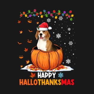 Beagle On Pumpkin Happy Hallothanksmas T-Shirt