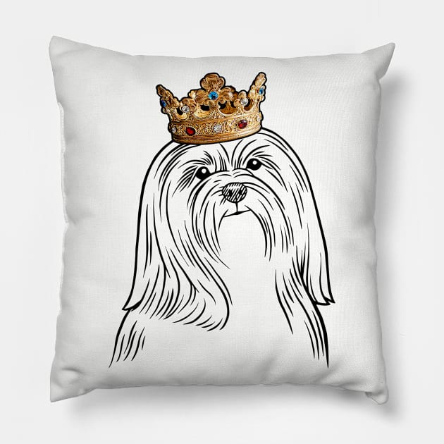Lhasa Apso Dog King Queen Wearing Crown Pillow by millersye