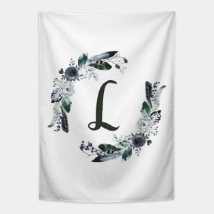 Floral Monogram L Dark Bohemian Flora Tapestry