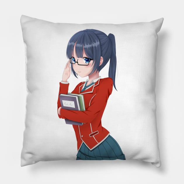 Anime girl with glasses Pillow by Ghosyboid