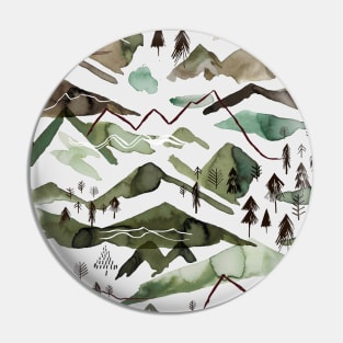 Pocket - WATERCOLOR MOUNTAINS GOLD GREEN Pin