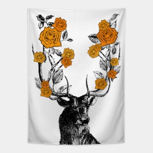 Stag and Roses | Stag and Flowers | Orange Roses | Tapestry