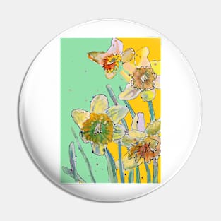 Abstract Yellow Daffodil Watercolor Pattern on Green Pin