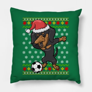 Soccer Dabbing Dachshund Dog Ugly Christmas Sweater Pillow