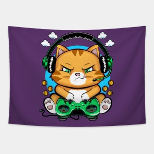 kitty gamer, game addicts Tapestry