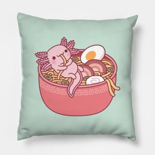 Cute Axolotl Eating Ramen Noodles In Bowl Funny Pillow