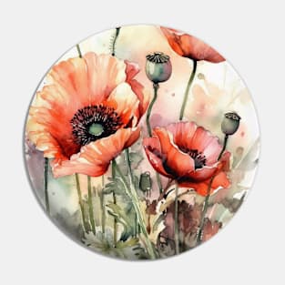 Watercolor flowers poppies Pin