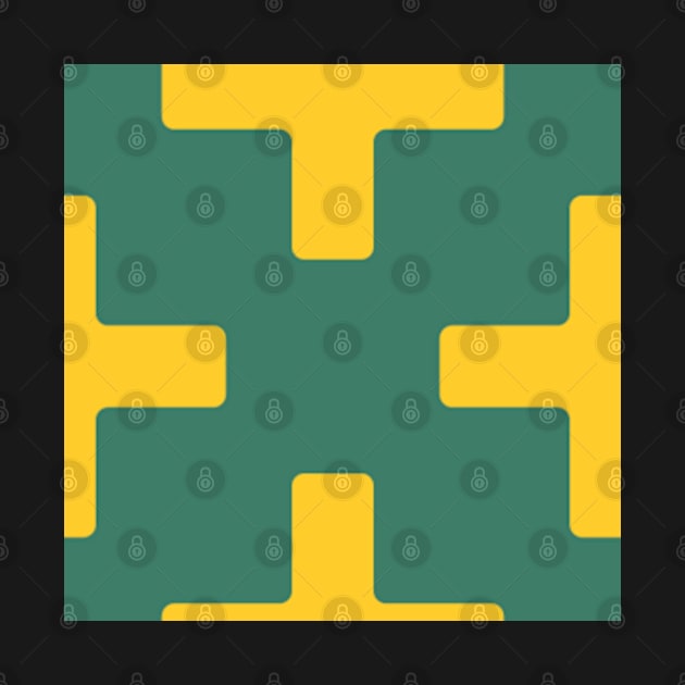 Energizing teal green and citrus yellow 80s style decor, plus cross minimalist block pattern by FrancesPoff