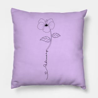 Minimalist Boho Line Art Drawing Violet Febuary Birth Flower Pillow