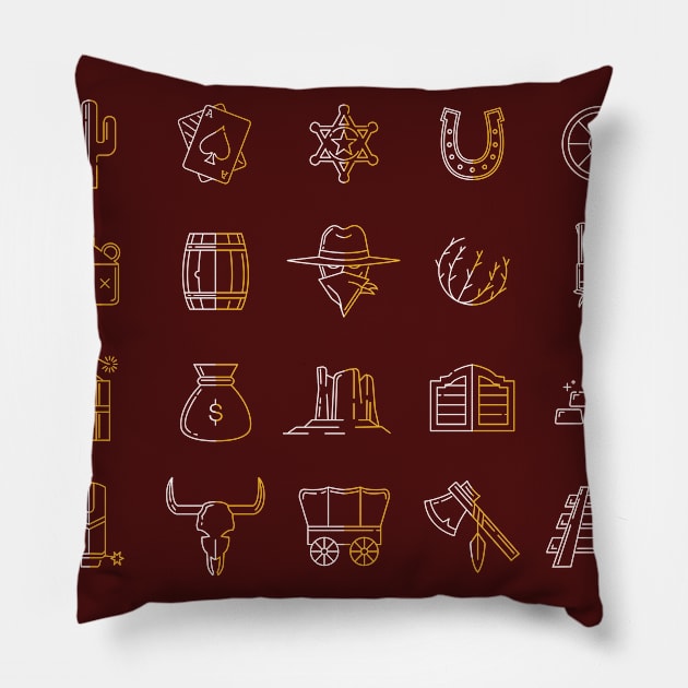 Wild West Symbols Icons Pillow by BurchCreativeDesign