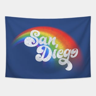 San Diego // Faded Retro Rainbow Typography Design Tapestry