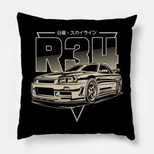 Skyline GTR R34 (Retro Yellow) Pillow