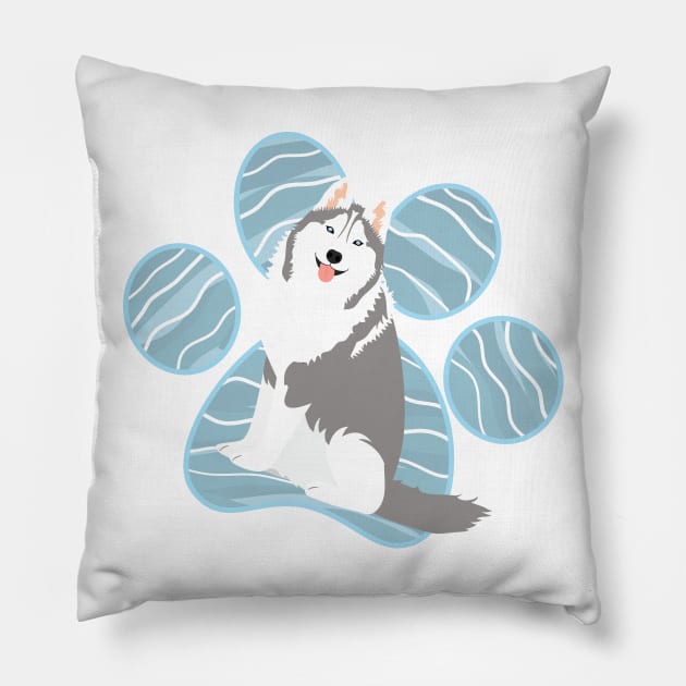 Siberian Husky and Paw Print Pillow by LulululuPainting