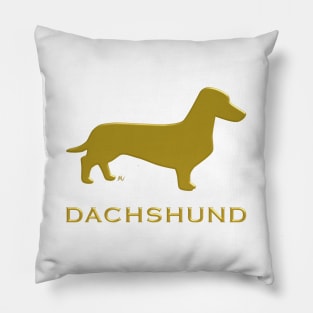 Shorthaired Dachshund silhouette with text golden color Pillow