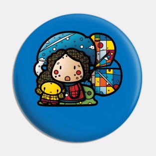 Refugee Girl with Doll: World Refugee Day Awareness Pin