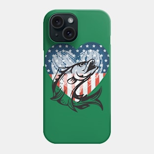 America Loves Bass Fishing (patriotic Heart + bass) Phone Case