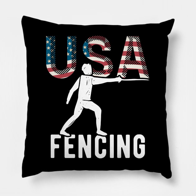 Fencing USA Team American Flag Sport Support Athlete Tokyo Fencer Team Epee Saber USA Pillow by andreperez87