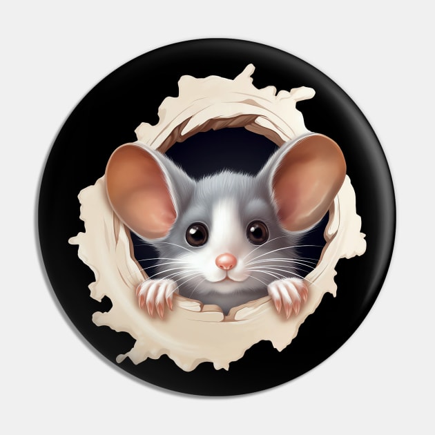 Cute Mouse Peeking Out of Hole Pin by AI Art Originals