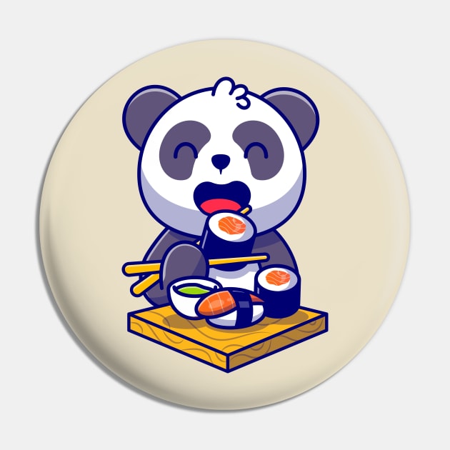 Cute Panda Eating Salmon Sushi With Chopsticks Cartoon Pin by Catalyst Labs