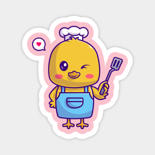 Cute Chef Chick Holding Spatula Cartoon Magnet