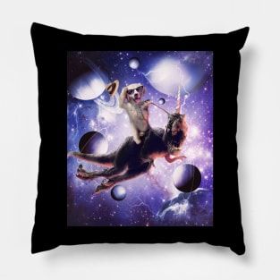 Golden Retriever Riding Dinosaur In Space Pillow