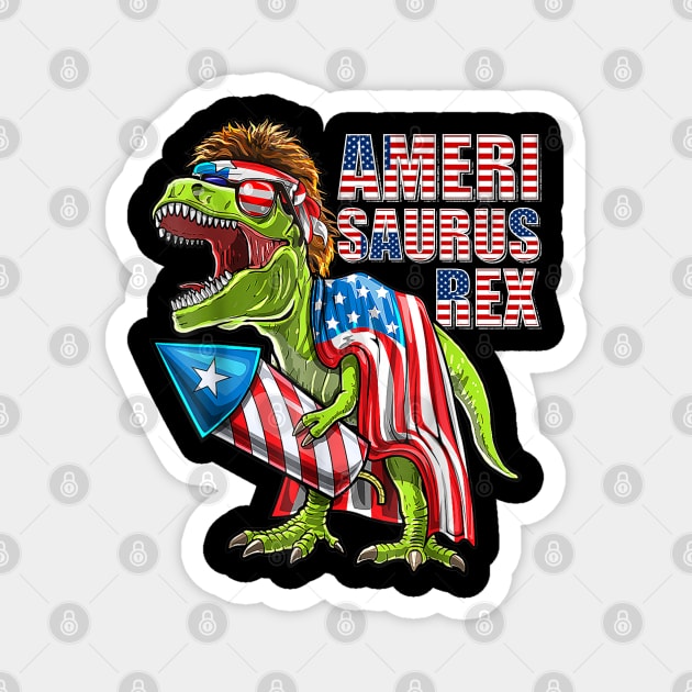 AMERISAURUS Dinosaur 4th of July Kids Boys Men TRex Funny Magnet by luxembourgertreatable