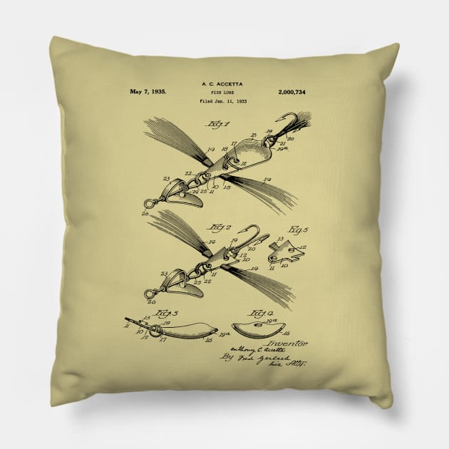 Patent Print - 1935 Fishing Lure Pillow by MadebyDesign