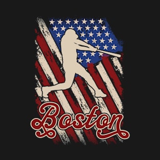 Patriotic USA Flag Boston Baseball Fan T-Shirt