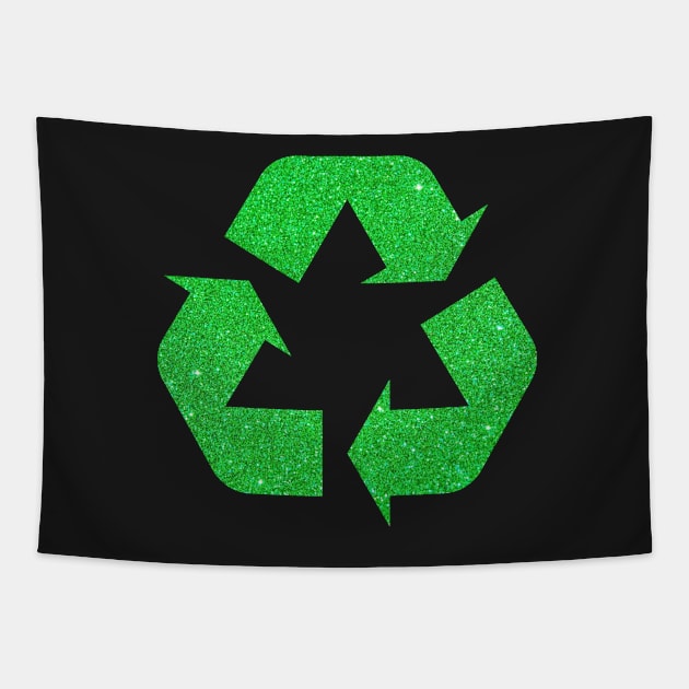 Bright Green Faux Glitter Recycle Symbol Tapestry by Felicity-K