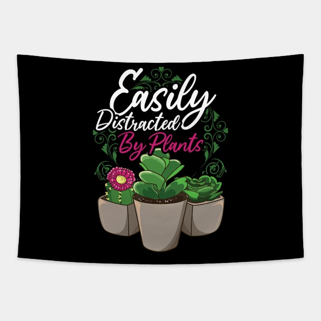 Funny Easily Distracted By Plants Gardening Pun Tapestry by theperfectpresents