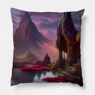 Ai Generated Art Scenery - Mountain Temple by a Lake Pillow